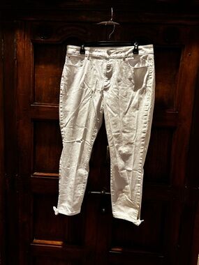 Ann Taylor White Cropped Ankle Jeans with Hem Ties casual capsule classic
